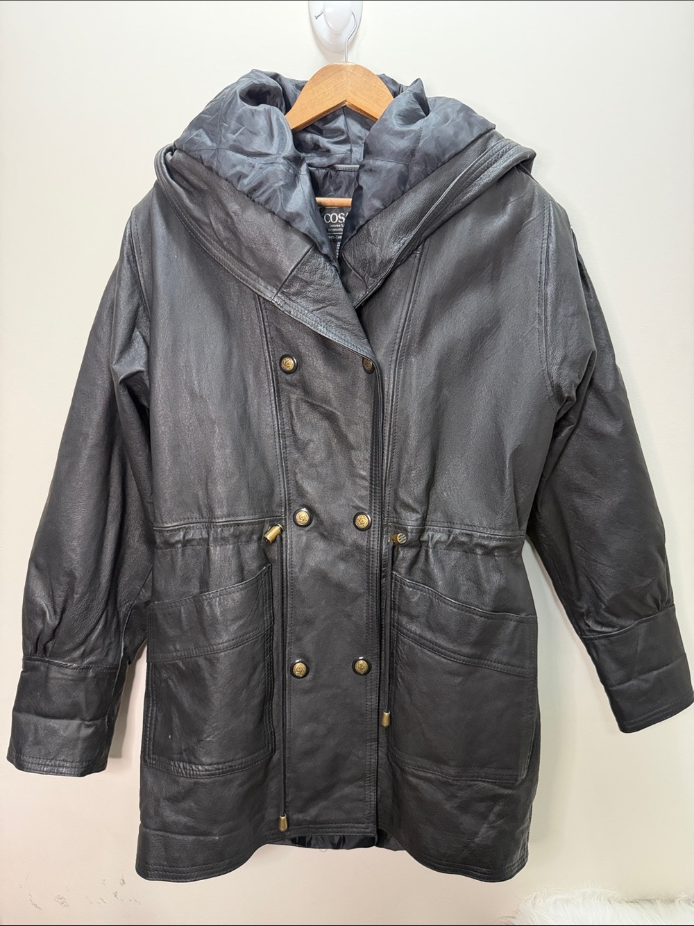 Vintage 80s Cosa Nova Genuine Leather Hooded Jacket in Black Size S 33x21 Womens